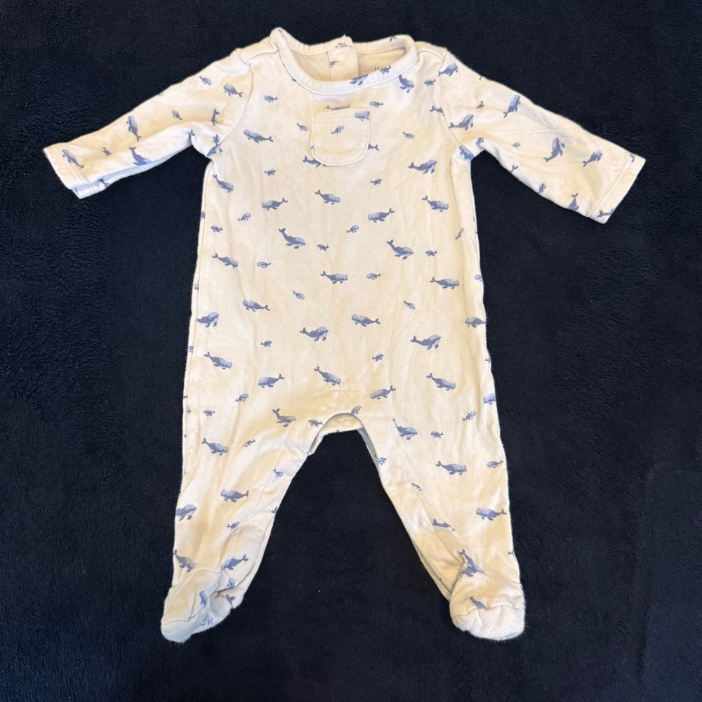Janie and Jack Baby Boys Whale Print Footed‎ Sleeper One Piece White Blue 0-3M